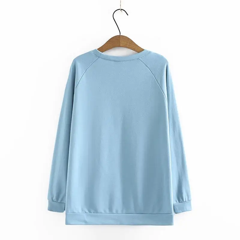 Women Clothing Hoodies & Sweatshirts Plus Size 2021 Autumn New Loose Casual Round Collar Big Pocket Raglan Sleeve Split Tops 838