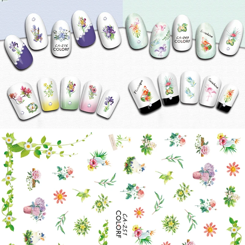 

Fresh leaves colorful Series Nail Stickers Rose Flower Mixed Pattern Self-Adhesive Transfer Sticker DIY Design 3D Decorations