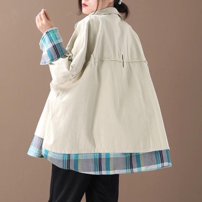 Finest  CHICEVER Korean Patchwork Hit Color Women's Jacket Lapel Collar Long Sleeve Oversized Loose Coat Fe