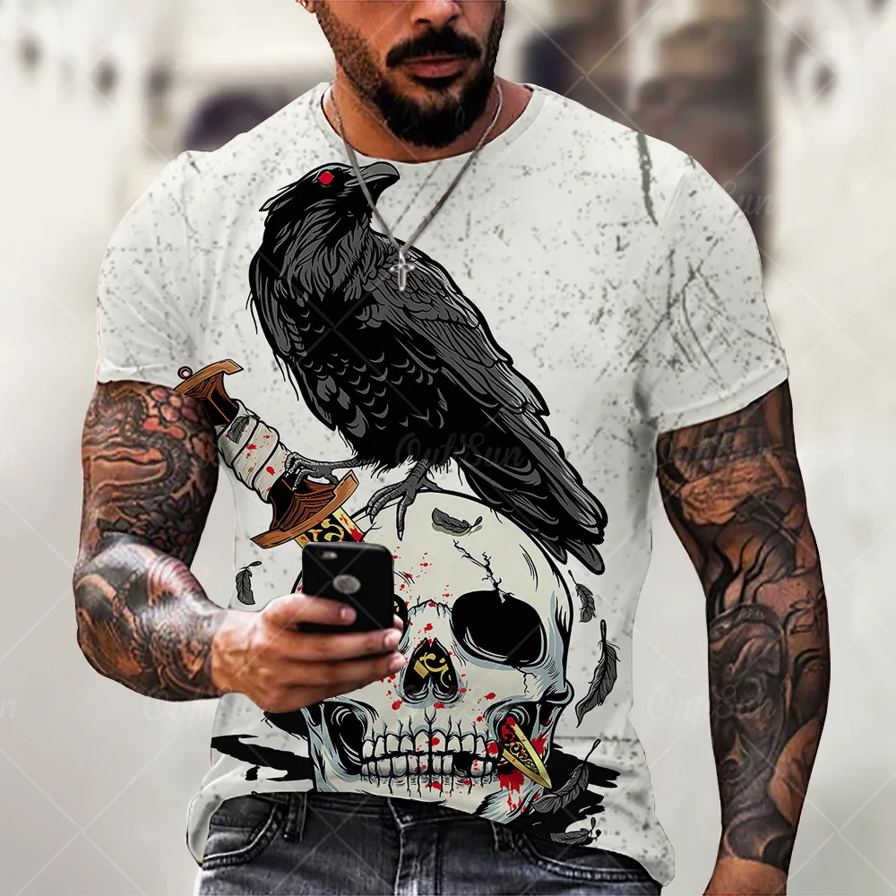 2021 Summer New Men’s 3D Skull Print T-shirt Casual Stylish Breathable O-neck Short-sleeved T-shirt