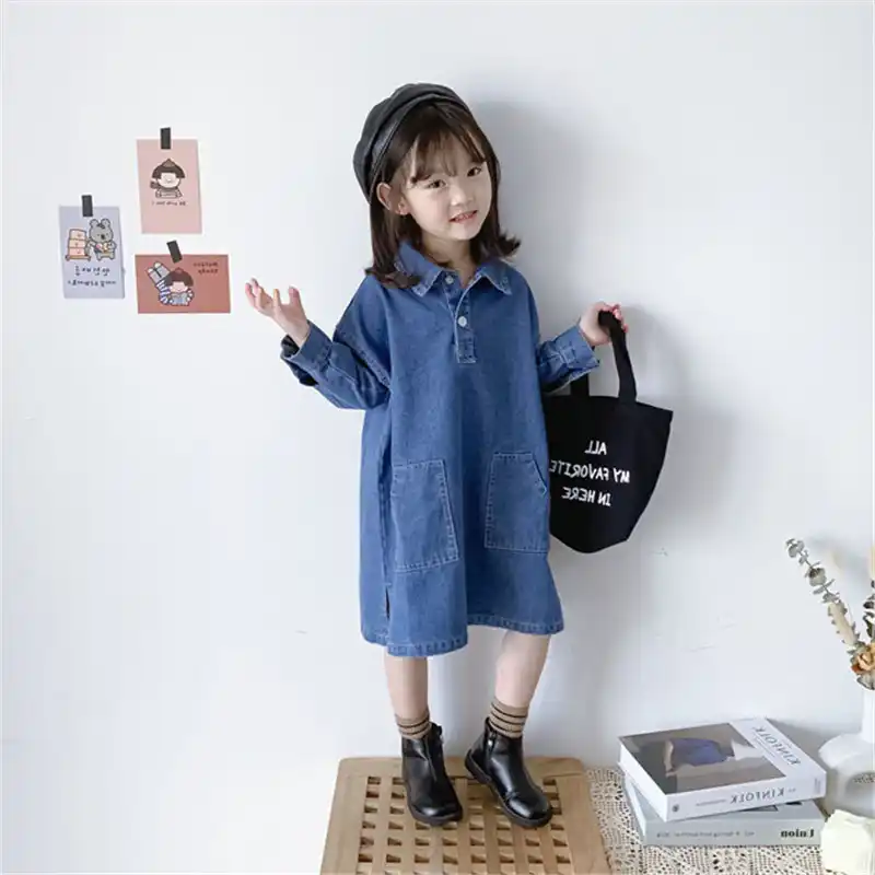 2 7tデニムワンピース幼児キッズベビー服長袖ルーズtシャツドレスエレガントなファッションストリート春ミディドレス ドレス Aliexpress