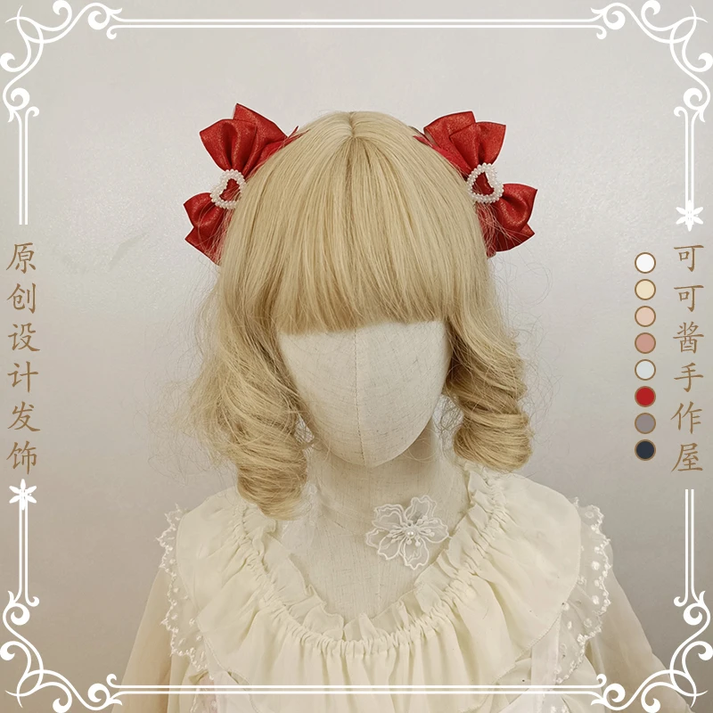 

JK Lolita Double Ponytail Artifact Bow a Pair of Hairclips Lolita Japanese Style Soft Girl Lolita Girl Sweet Girly Side Clip