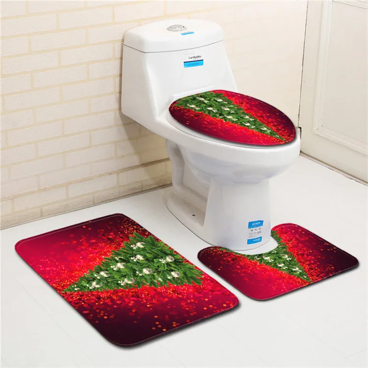Free Shipping 3 pcs Red Christmas Hat Bear Bath Mat Anti Slip Bathroom Mat Set Tapete Banheiro Washable Toilet Rug Alfombra Bano