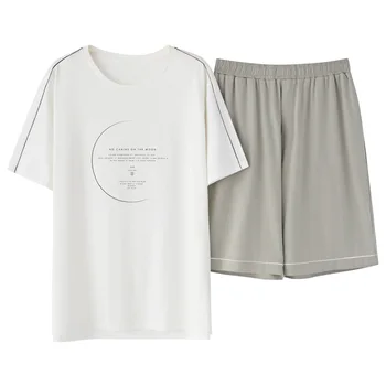 

YAHOUHEI Summer modal pajamas men's short sleeve and shorts casual loose home clothes suit