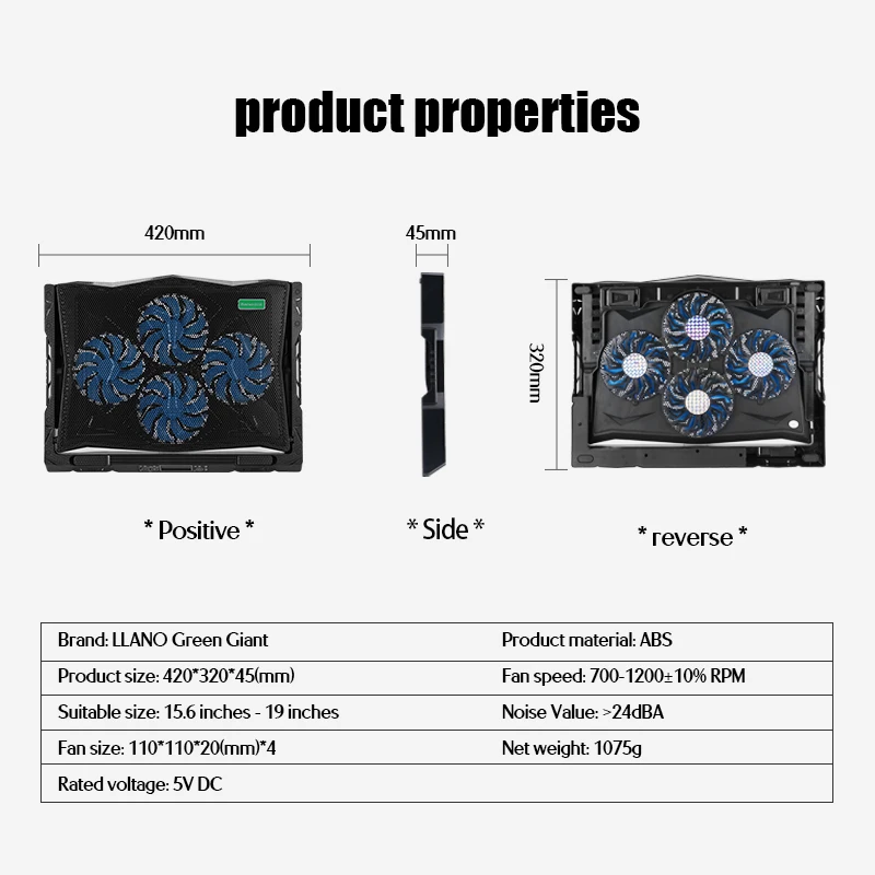 Llano охлаждающая подставка для ноутбука USB вентилятор с 4 вентиляторами охлаждающая подставка для ноутбука K6 умная легкая подставка для ноутбука игровая радиато