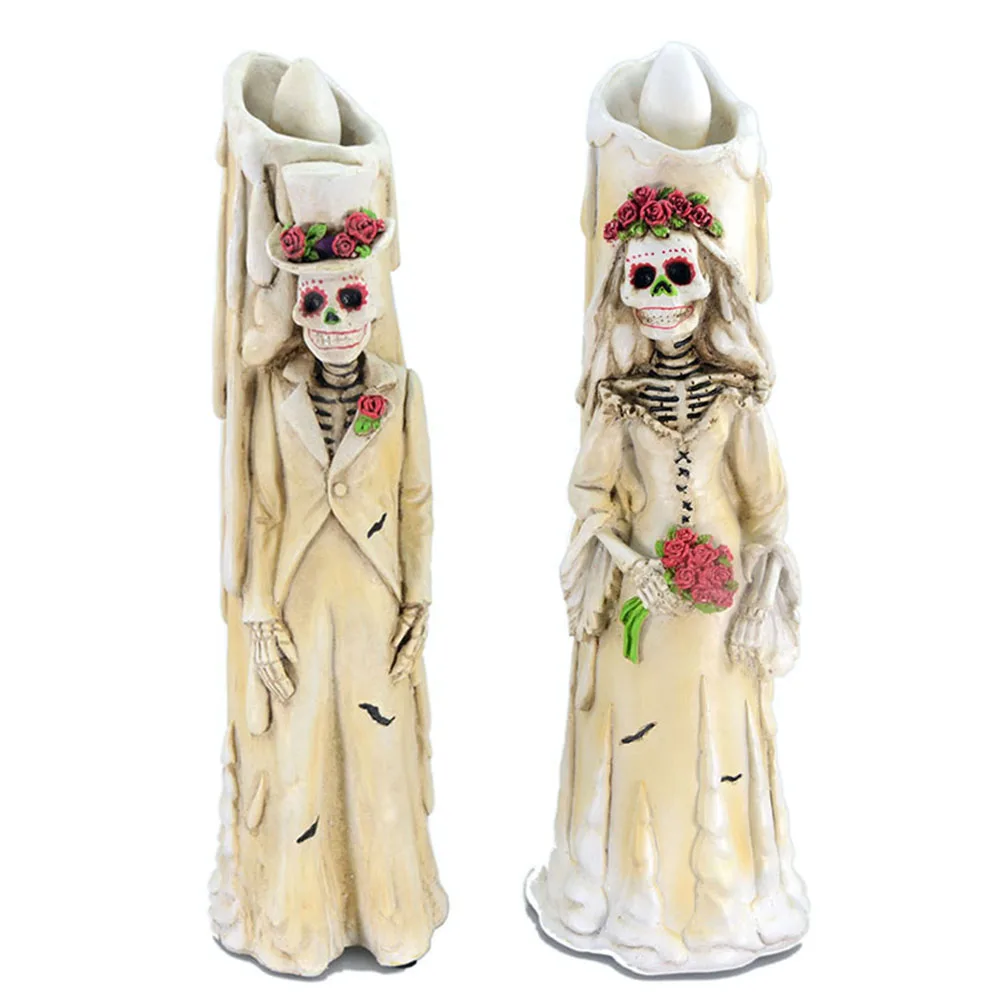 

1 Pair Decoration Props Simulation Candle Lamp Halloween Desktop KTV Vintage Bar Party Dining Table Led Bride Groom Shape