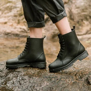 

2019 Men Rainboots Anti-slip PVC Waterproof Shoes Mens Fashion Ankle Boots Lace-up Male Working Sneakers Botas Mujer SH09291