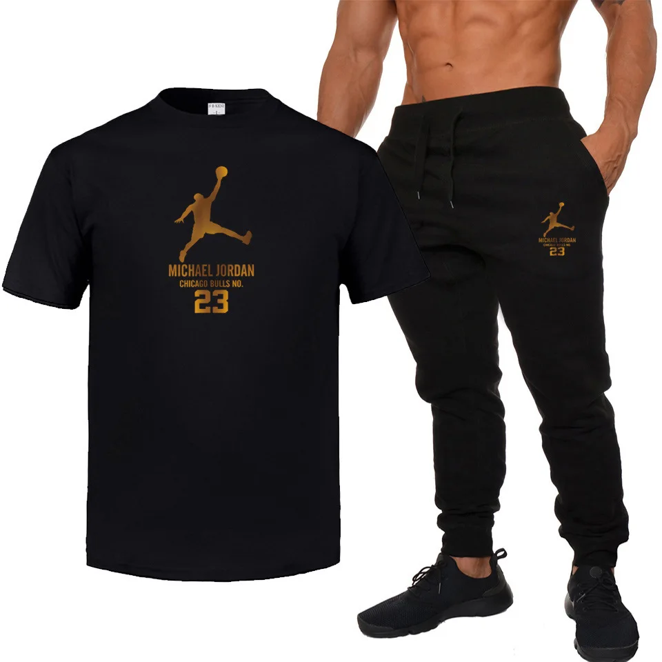 

2019 Hot Selling Hot Selling Men'S Wear Crew Neck Pure Cotton Short-sleeved T-shirt + Athletic Pants Set