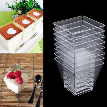 

10/30/50Pcs 60ml Disposable Dessert Mousses Cup Clear Plastic Jelly Yogurt Baking Cups Trapezoidal Food Container Pastry Tools