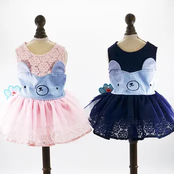 

Pink Navy Blue Dog Wedding Dress Cute Lace Pet Dog Clothes Summer Short Sleeve Skirt For Weeding Party Puppy Dresses Outfit Pug
