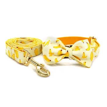 

Nylon Dog Collar Free Carved Name ID Leash With A Bow Banana Design Metal Buckle Adjustable Guard Against Lost Pet Supplies