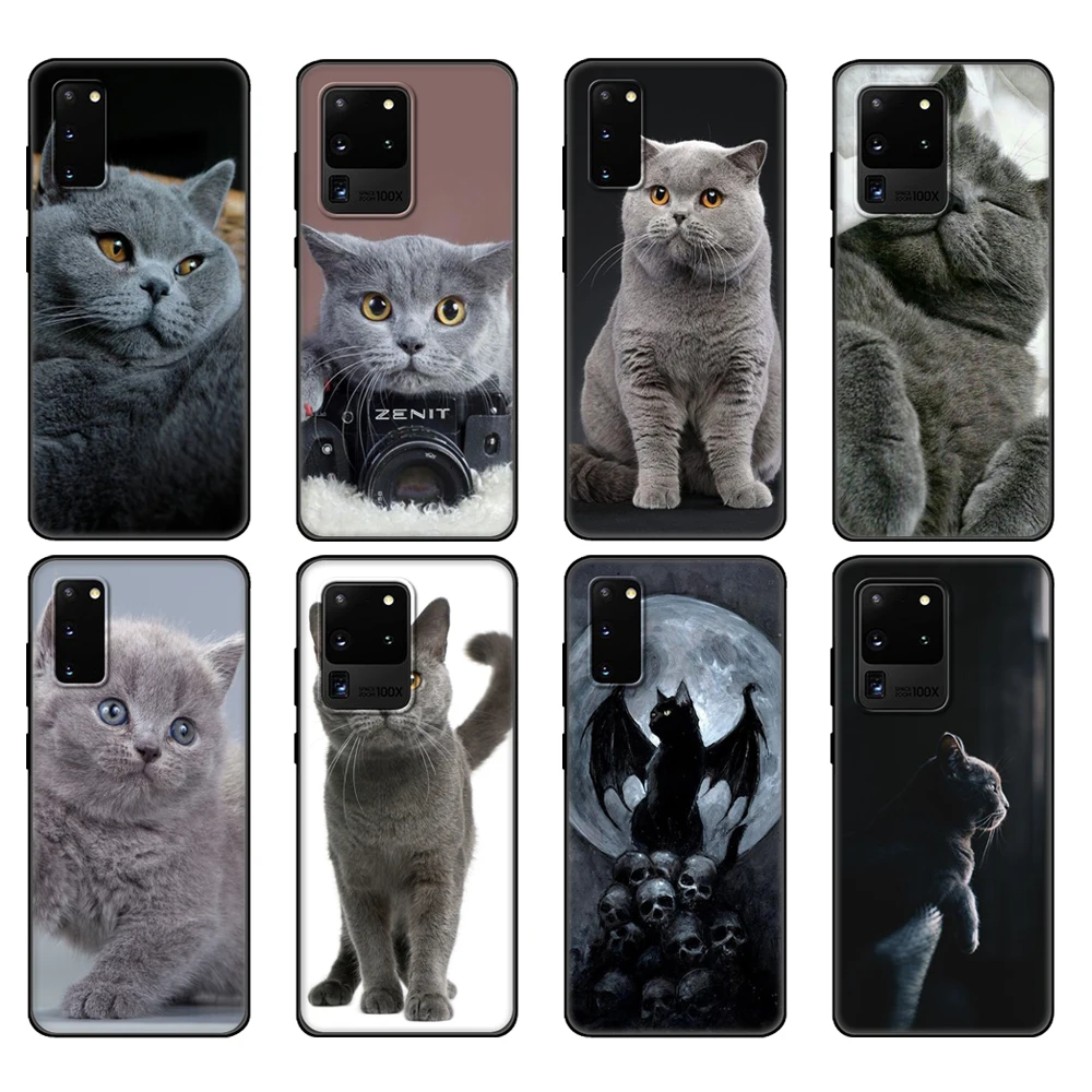 Custodia In Tpu Nera Per Samsung Galaxy S20 /S20 Plus/S20 Ultra/S20 + /S20Fe Cover Posteriore British Shorthair Cat