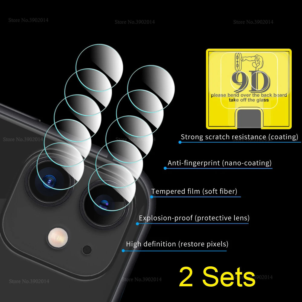 2 комплекта для iPhone 11 9D пленка объектива камеры Pro Max мягкое закаленное стекло