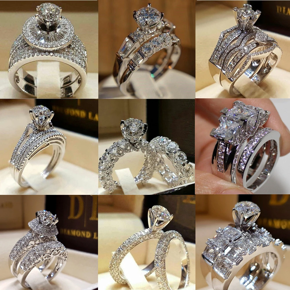 Anillos Sortijas Argollas de Compromiso Matrimonio Oro Plata 925 Para Mujer  Boda 