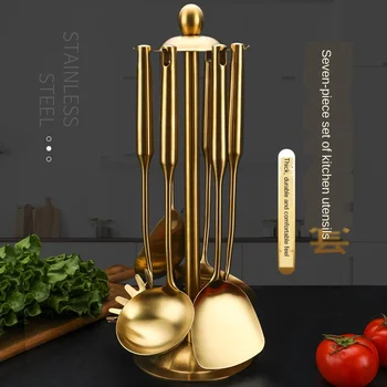 

Gold Titanium Stainless Steel Cooking Tool Spoon Spatula Cooker Kitchen Tool Spatula Spoon Kitchenware