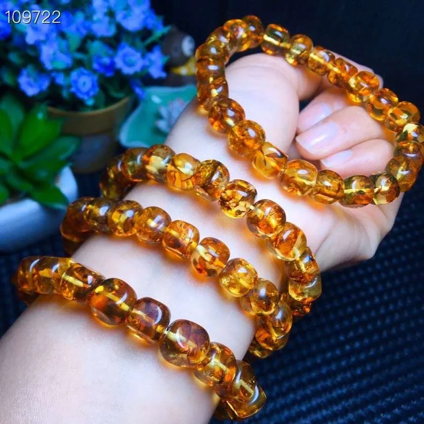 

Top Natural Yellow Flower Amber Bracelet Jerwelry For Women Men Gift Crystal 10x9mm Bucket Beads Gemstone Stretch Bracelet AAAAA