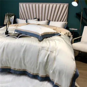 

High-End Simple Light Luxury 60 Double-Sided Tencel Four-piece Set Summer Solid Color Silky Bare Sleeping Cool Feeling Bedding A
