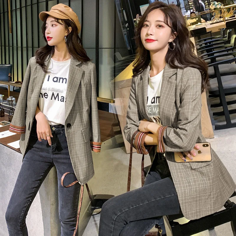 

Casual Pattern Small Suit Women's Medium-length 2019 Spring And Autumn New Style Coat Korean-style Slim Fit Slimming Suit Short
