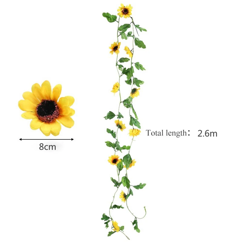 4Pcs 2.6M Sunflower Artificial Garland Plant Artificial Suspended Fake Silk Vine Flower Outdoor Indoor Hanging for Wedding Party