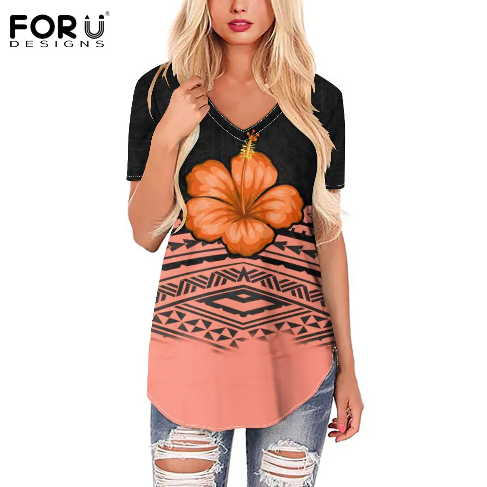 FORUDESIGNS/красочные цветы гибискуса узор Для женщин с короткими рукавами туника топ