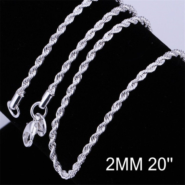 Sale Retail Wholesale Silver Plated Necklace Women Man Necklace 2mm16,18,20,22,24 Inch Twist Rope Chain Jewelry Accesory