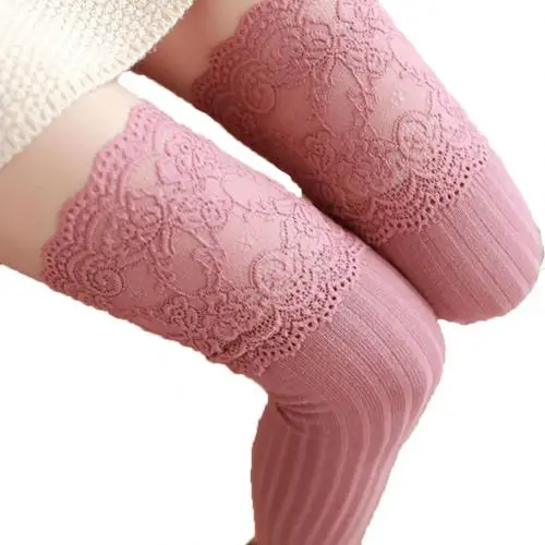Dark Pink Ажурные Гольфы до бедра; длинные кружевные чулки; лоскутные носки для девочек; эластичные чулки до бедра - Цвет: Dark Pink