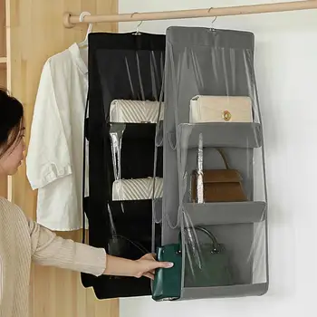 

Practical 6 Pockets Folding Hanging Handbag Clear Purse Tote Bag Storage Holder Organizer Door Wall Closet Rack Hook Hanger