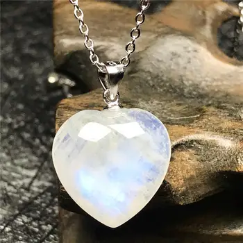 

Top Natural Blue Light Moonstone Heart Pendant Necklace For Woman Man Crystal 16x6mm Beads Stone 925 Silver Chain Jewelry AAAAA