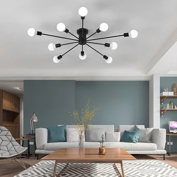 

Modern LED Ceiling Nordic Molecular Chandelier Vintage Black Multiple Rod Wrought Iron Lights Living Room Kitchen Fixtures