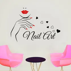 Chic Nail Salon Wall Decal - Fashion Girl Vinyl Sticker - 80x55cm (Red)