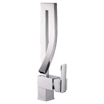 

Basin Faucets Single Handle Deck Mounted Square Tall Bathroom Sink Faucet Hot and Cold Mixer Water Tap