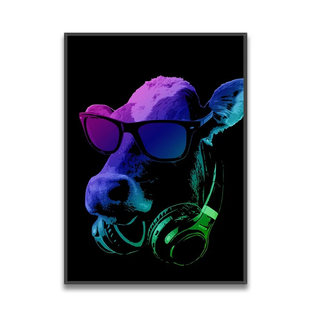 Neon style cool Dj animals Leopard Dog Orangutan Wall Art Canvas Poster Print Picture Home Living Room Decoration Painting AA-401