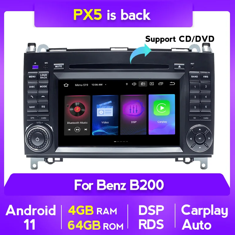 Автомагнитола Navifly dvd-плеер 7 дюймов 4 + 64 ГБ Android 11 DSP для Mercedes Benz B200 B Class W169 W245 Viano Vito
