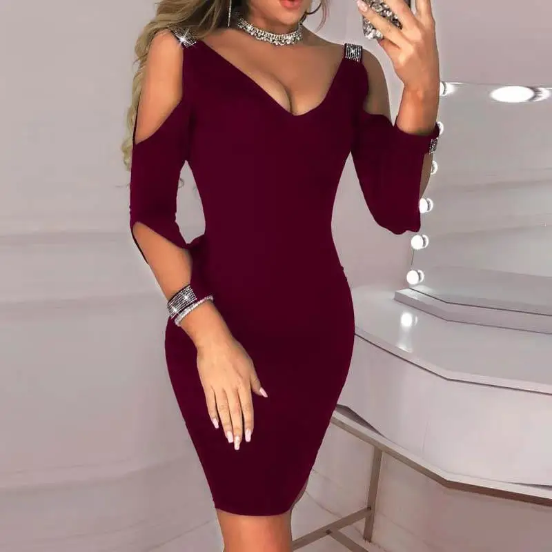 Женское платье с открытыми плечами Vestidos, сексуальное платье с глубоким v-образным вырезом без рукавов, облегающее Клубное платье знаменитостей для вечеринок