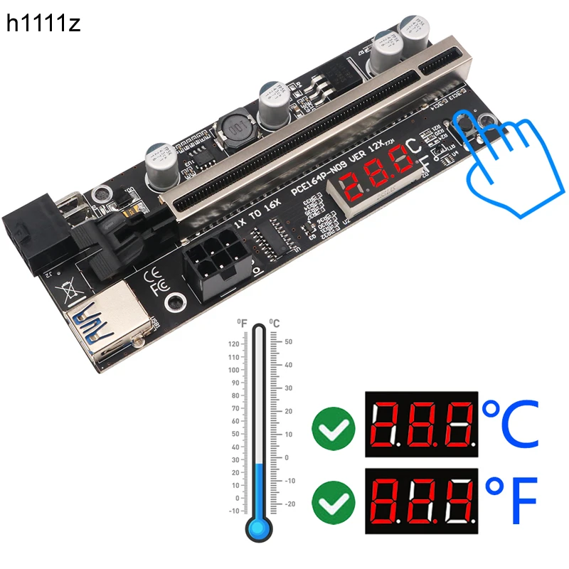 Pcie Riser 009s Plus Riser Pci E Pci Express X1 To X16 Dual 6pin For Graphic Card Gpu Bitcoin Miner Mining W Temperature Sensor Pc Hardware Cables Adapters Aliexpress