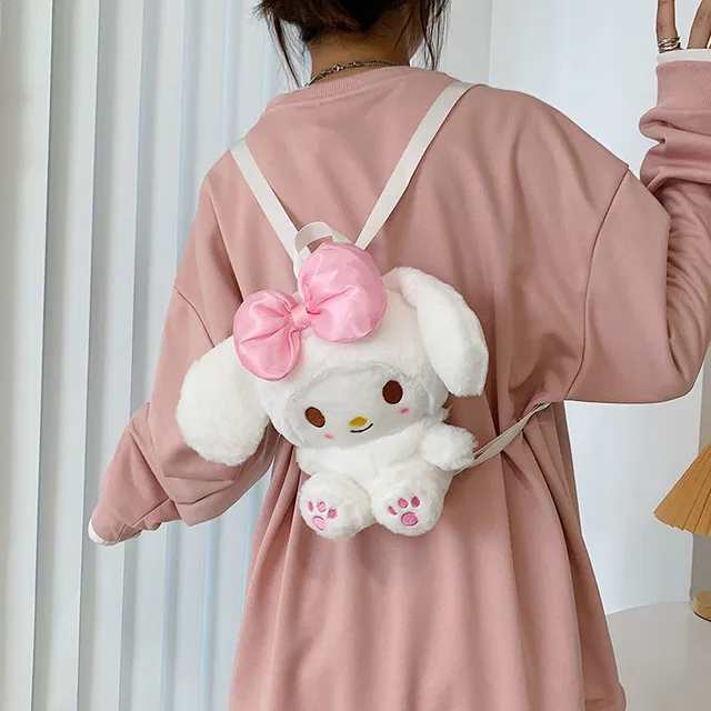 Dropshipping 1 Pcs Cute Pink Bow Rabbit Plush Backpack Stuffed Animal Long Ear Bunny Girl School Bag Hug Toy Birthday Gift 1