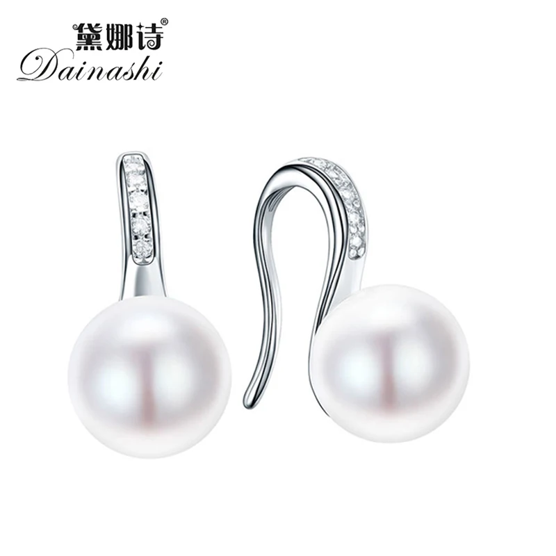Dainashi 925 Sterling Silver Shiny Zircon Earrings Genuine Natural Freshwater Pearl New Fashion Jewelry Gift for Women silver earrings pearl earrings womens earrings silver dangle earrings