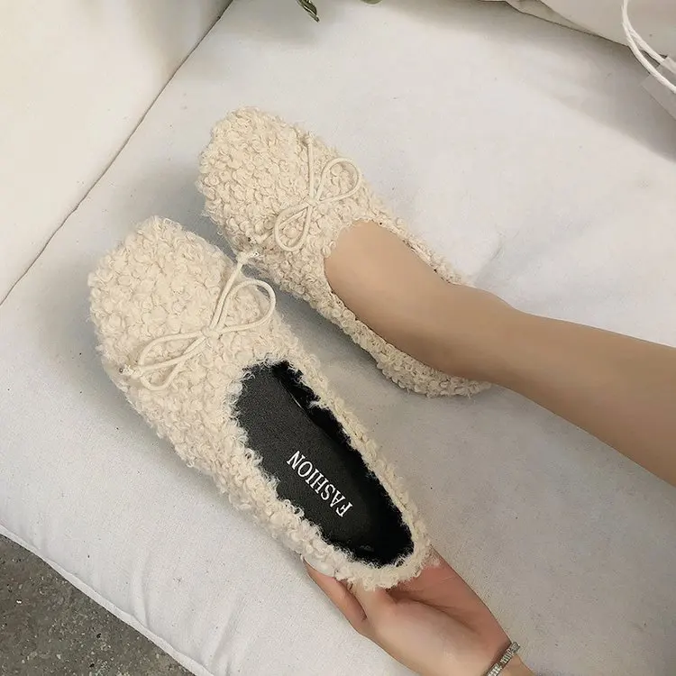 

Nurse Shoes Autumn All-Match Round Toe Dress Flats Women Slip-on Casual Female Sneakers Loafers Fur Women's Moccasins Bow-Knot