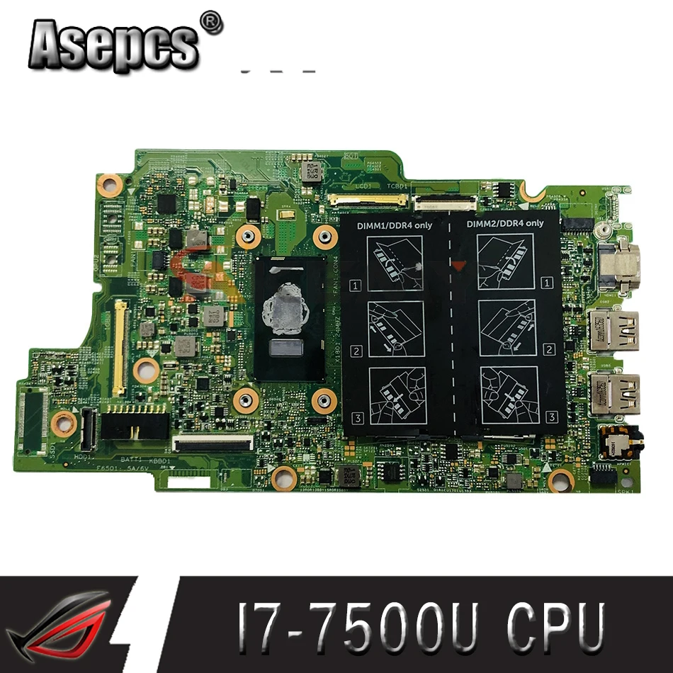 Akemy для Dell Inspiron 13 5378 5578 Материнская плата ноутбука CN-0P380W 0P380W P380W с SR2ZV I7-7500U