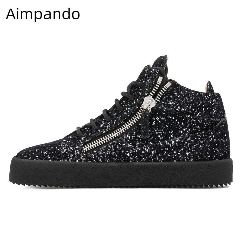 

Bling Glitter Man Shoes High Top Decor Zipper Fashion Shoes Round Toe Thick Bottom Outside Shoes 2020 Fall Spring New Shoes Men