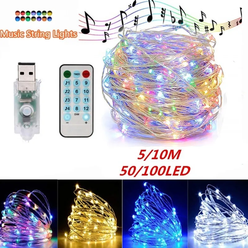 

5M/10M Creative LED Fairy String Lights for Festival Celebration for Party Sound Activated USB Lamp String Home Decoration