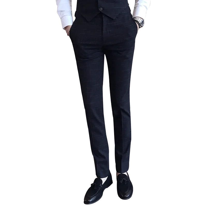 

black men suit pants 2020 autumn pants men high quality Striped lattice trousers Blue red gray