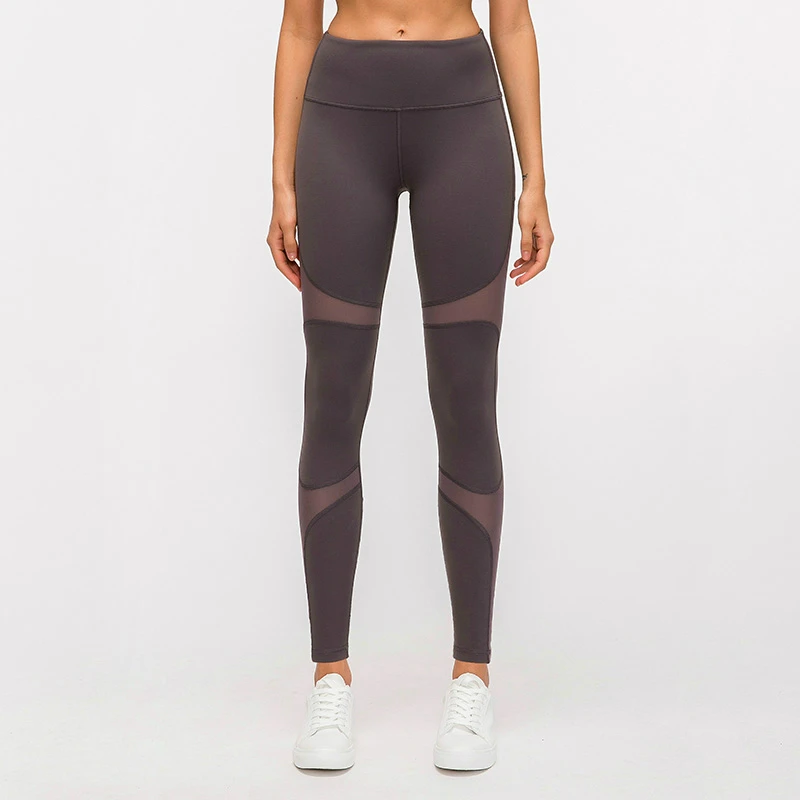 Mesh Panel Leggings Yoga Women Mid Rise Gym Fitness Jogger Pants Breathable Sports Tights Squatproof Workout Running Bottoms