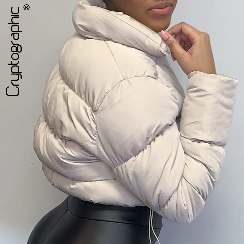 Cryptographic-Chaqueta y abrigos de plumón sólido para mujer, prendas de vestir de exterior recortadas con burbujas, otoño e invierno, Ropa de talla grande
