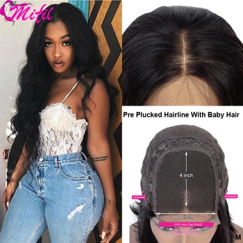 

4X4 Closure Wig 150 Density Peruvian Lace Closure Human Hair Wigs With Baby Hair Body Wave Wig for Black Women Remy Mifil