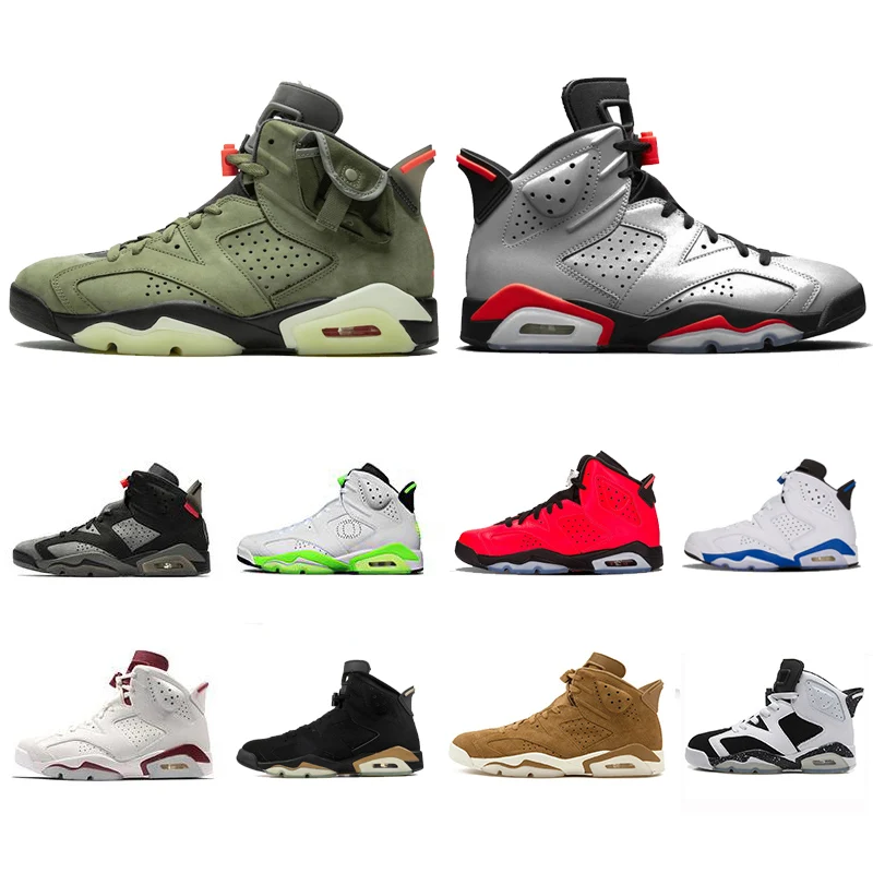 

High Quality Travis Scotts X 6 Retro Medium Olive Men Basketball Shoes Tinker Infrared Cactus Oregon Mens Sports Sneaker 40-47