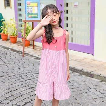 

YourSeason 2020 Summer New Stripe Patchwork Girls Casual Dresses Camisole Baby Girl Sleeveless Loose Button Pink Dress O Neck