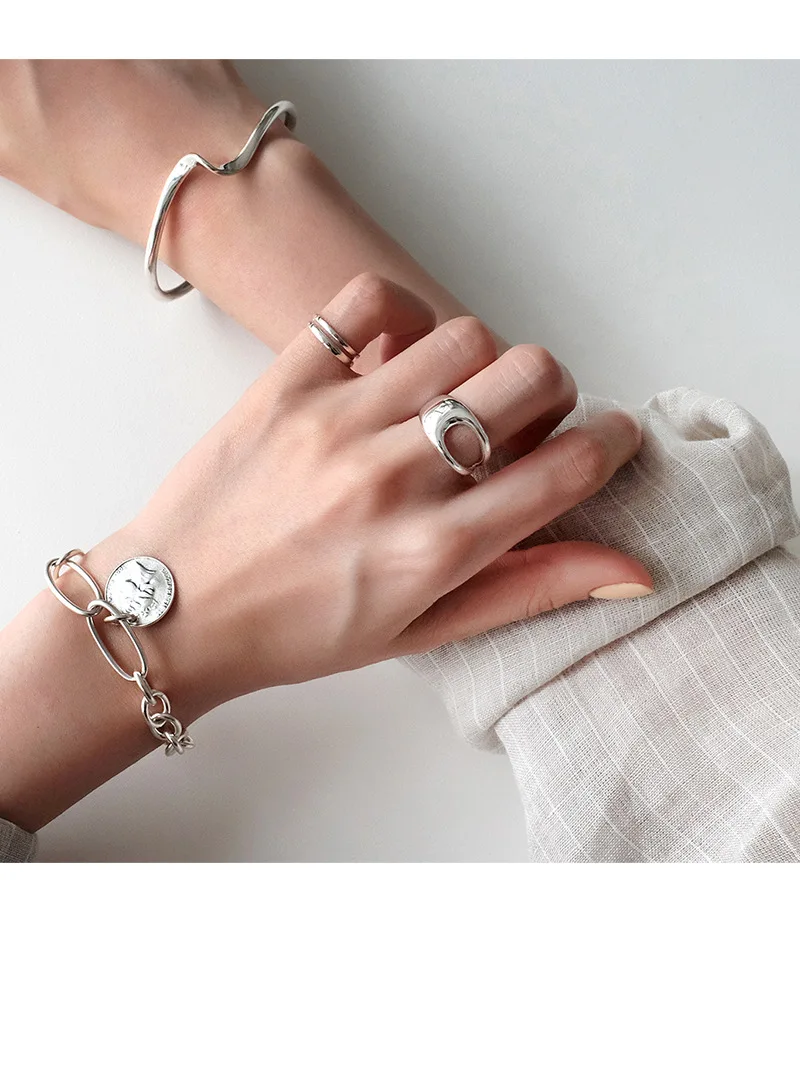 F.I.N.S S925 Серебряные Кольца для женщин INS минимализм выдолбленное кольцо на палец Личность кольцо из серебра 925 пробы женские украшения