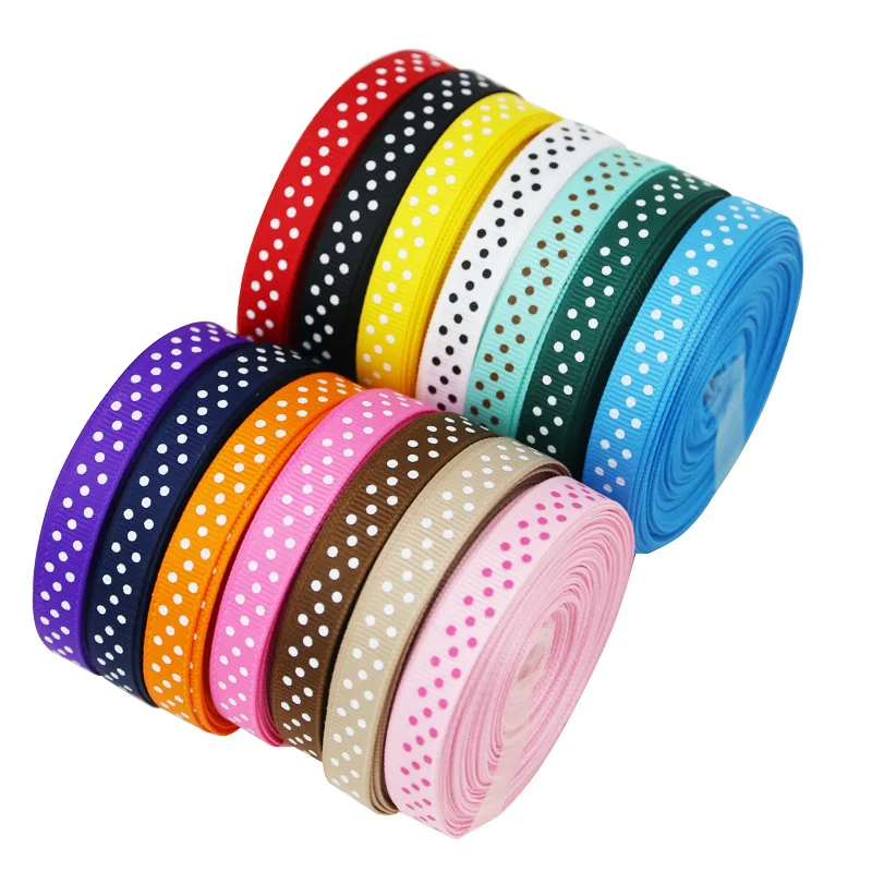 (25 ярдов/рулон) 10 мм мультфильм горошек печатных Grosgrain ленты прекрасные кружева