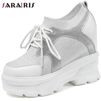

SARAIRIS Big Size 32-40 New Female Fashion Lace Up Height Increasing Pumps Party Ol Pumps Women Genuine Leather Shoes Woman